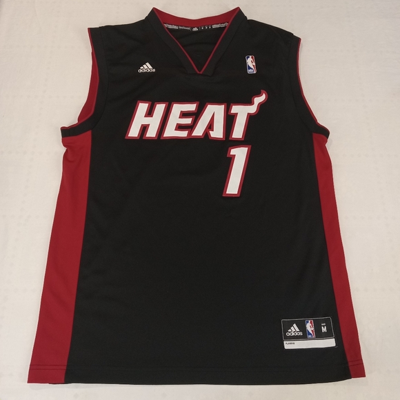 NBA Adidas Authentic Miami Heat Chris Bosh JerseyMedium Black /Red#1